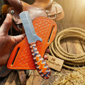 Damascus Straight Razor Knife with Multicolor Resin Handle