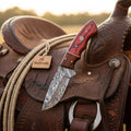 Damascus Steel Cowboy Knife 7" Overall Colored Wood Handle Full Tang