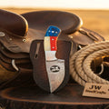Texas Flag Eagle Cutout Skinner Knife with Layered Handle