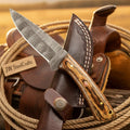 Vortex Zebrawood Hunter knife Pakka Wood Handle Full Tang Skinner Leather Sheath 8"