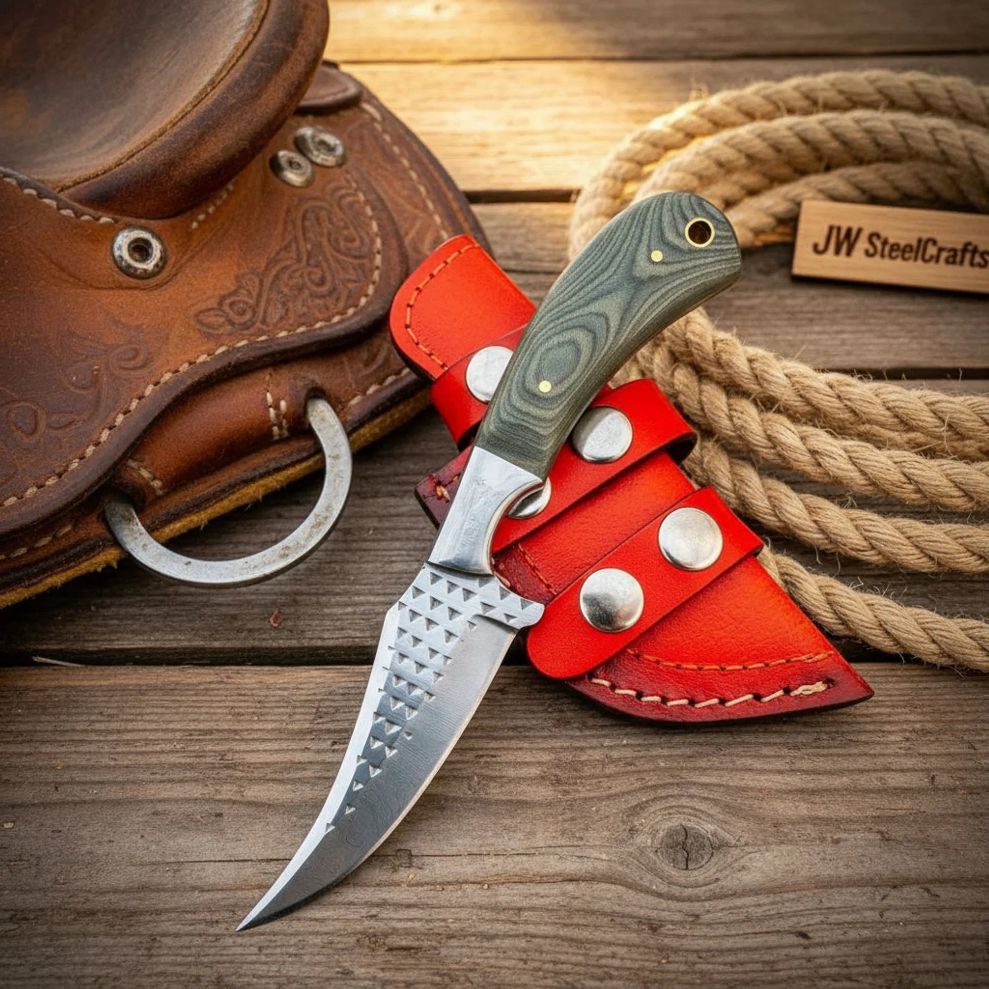 Rasp Steel Hawkbill Knife 8" Micarta Handle