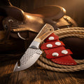 Rasp Steel Gut Hook Knife with Stag Horn Handle