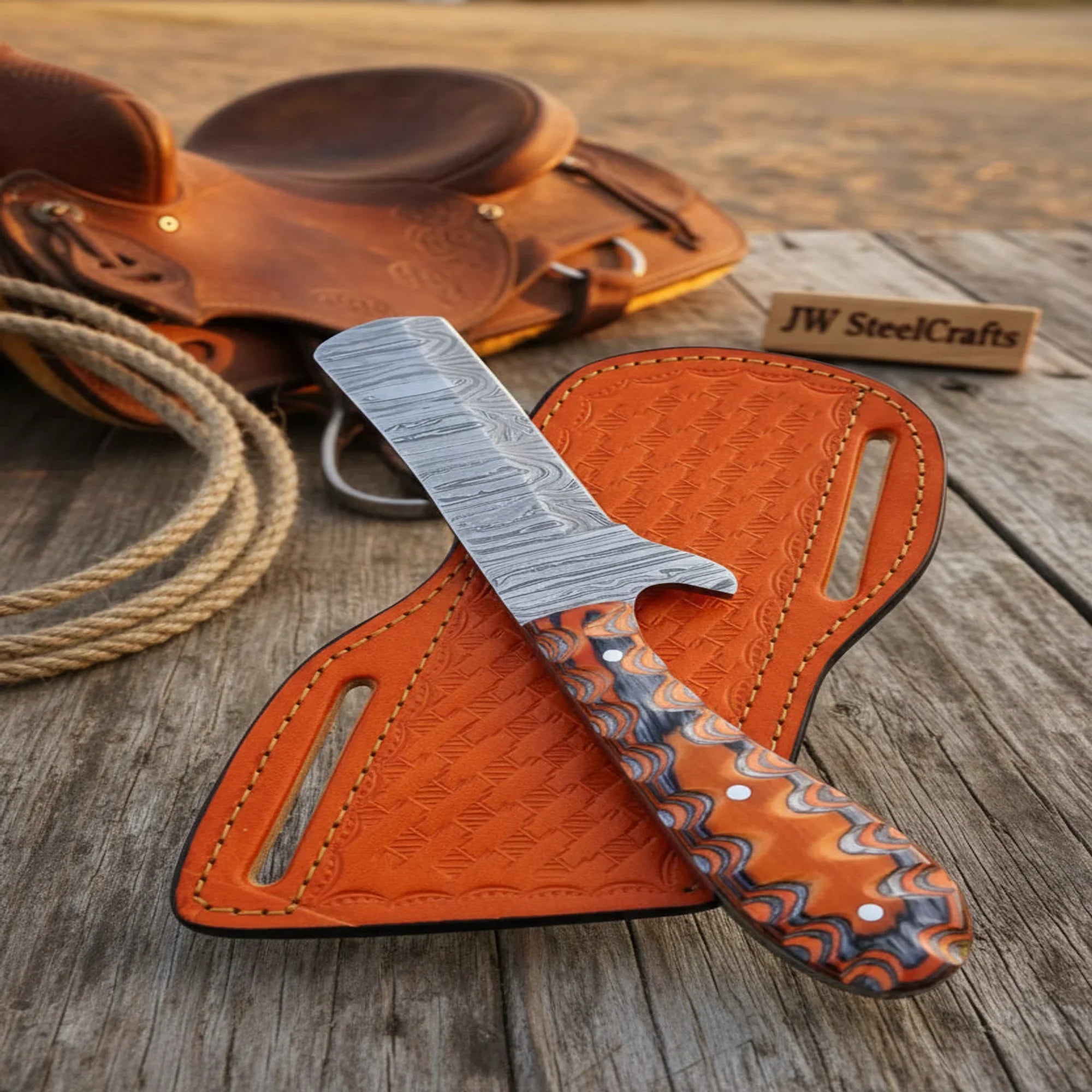 Rustic Trail Bull Cutter Knife 8" Handmade Rasp Steel Blade with Wood Handle