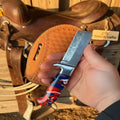 Damascus Steel Bull Cutter Knife with Resin Handle, 7" Fixed Blade