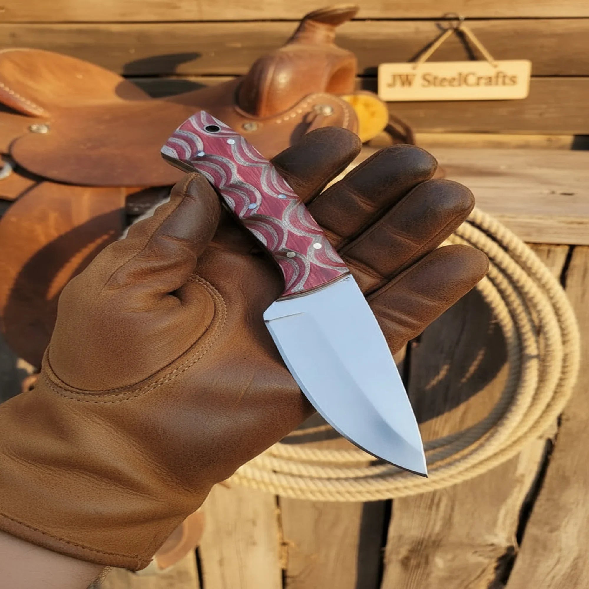 Midnight Wave Grip Skinner Knife with Mirror Finish Blade