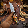 Hammer-Forged Scalloped Skinner Knife with Carbon Steel Blade