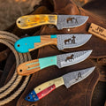 Handmade Engraved Cowboy Knife Set of 4, Resin & Bone Handle, 7" Fixed Blade Set