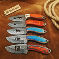 5 Piece Wire Cutout Skinner Knife Set with Colored Wood and Resin Handles