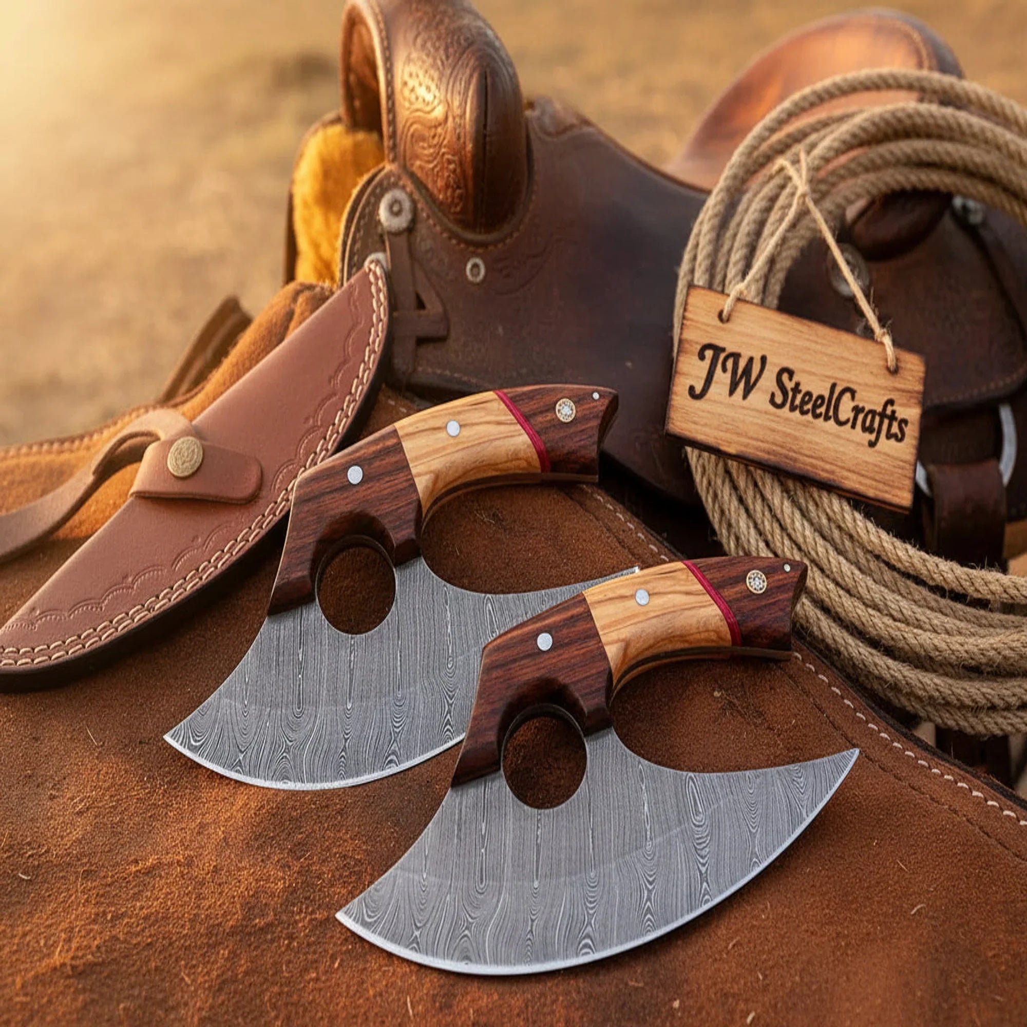 Alaskan Ulu Knife Set with Olive Wood and Rosewood Handle