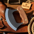 Handmade Carbon Steel Mezzaluna Knife, Wood Handle, Kitchen Chopper Blade