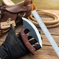 Custom Handmade Western Bull Cutter Knife Bull Cutter & Ulu Ram Horn Handle Cross Pouch