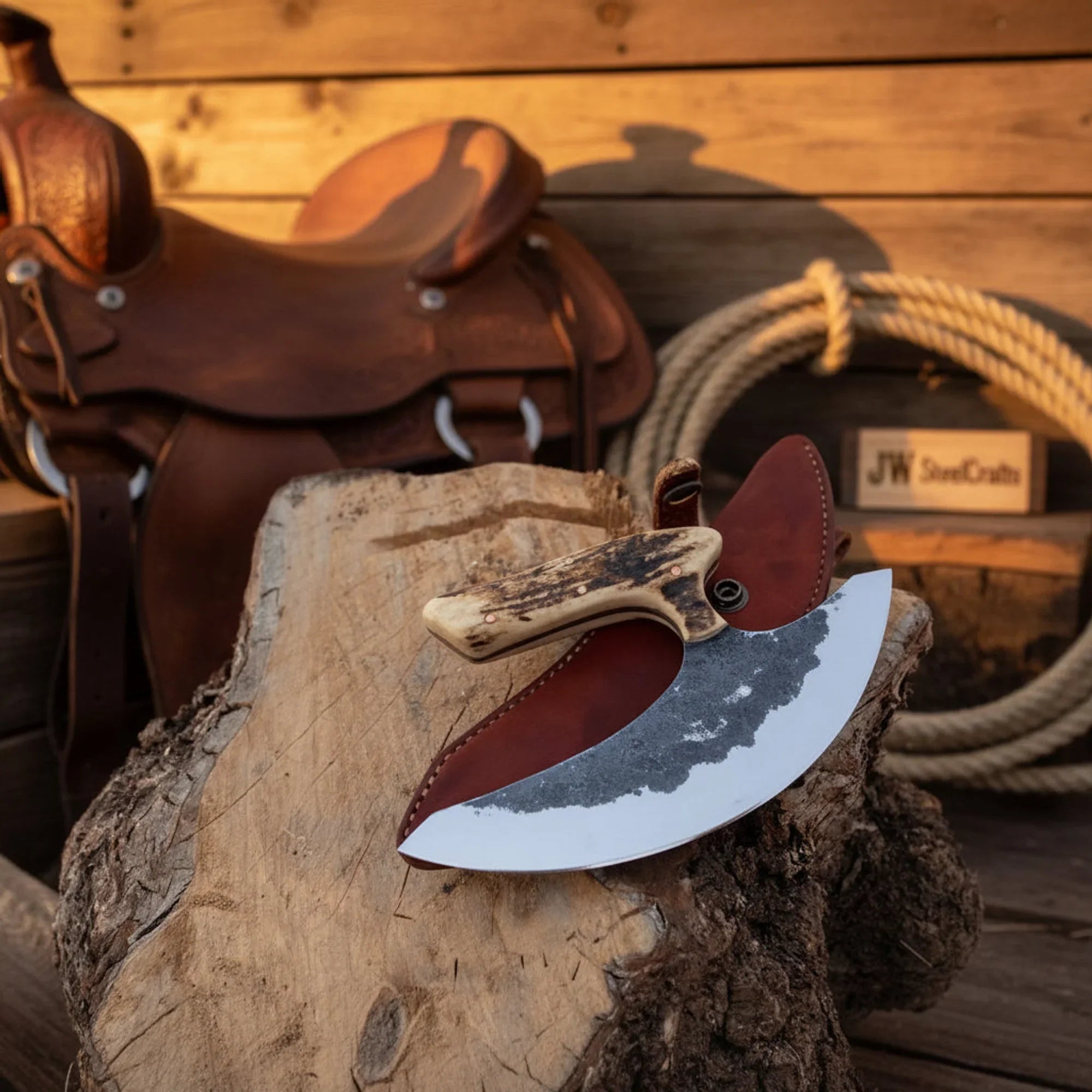 Dedfish Ulu Knife with Synthetic Stag Horn Handle and Carbon Steel Rocking Blade