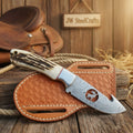 Wirecut Guthook Knife with Synthetic Stag Horn Handle and Deer Engraving