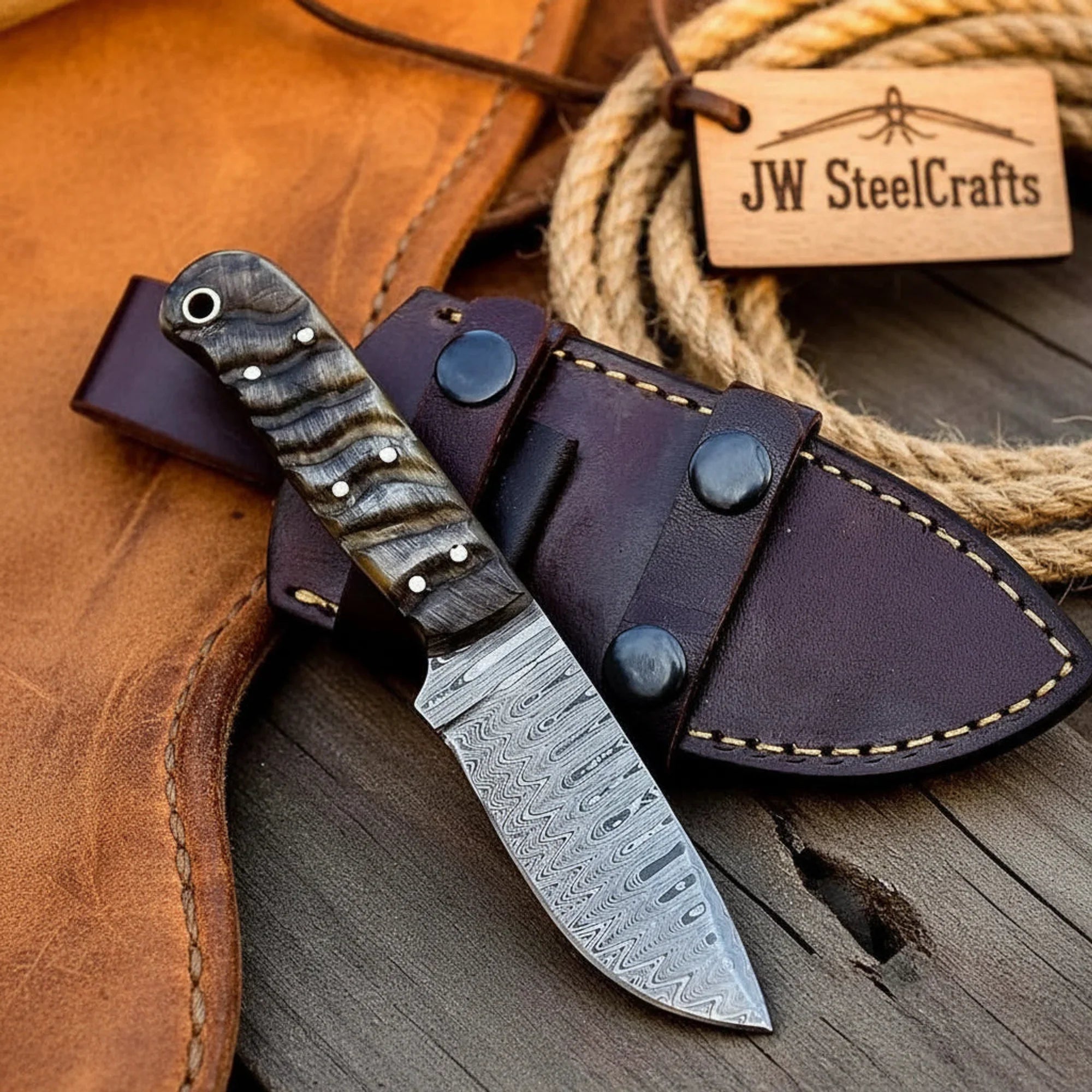 Timberline Bushcraft Knife 8" Handmade Damascus Steel Blade with Wood Handle
