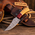 Upswept Skinning Knife with Olive Wood and Red Pakka Wood Handle
