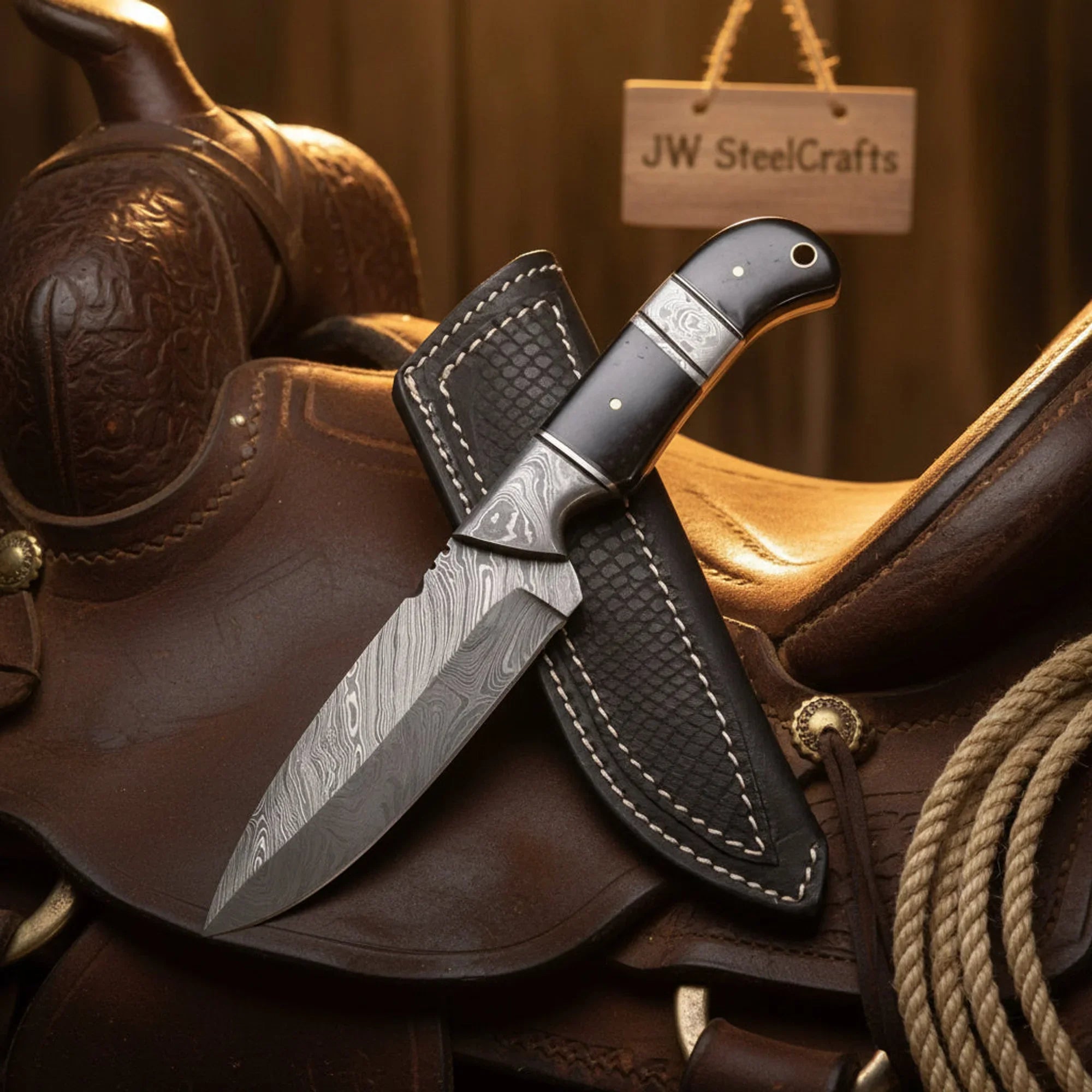 Jimping Bushcraft Bowie Knife with Black Micarta Handle