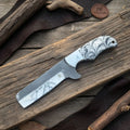 Rasp Steel Bull Cutter Knife 7" White and Black Marble Resin Handle