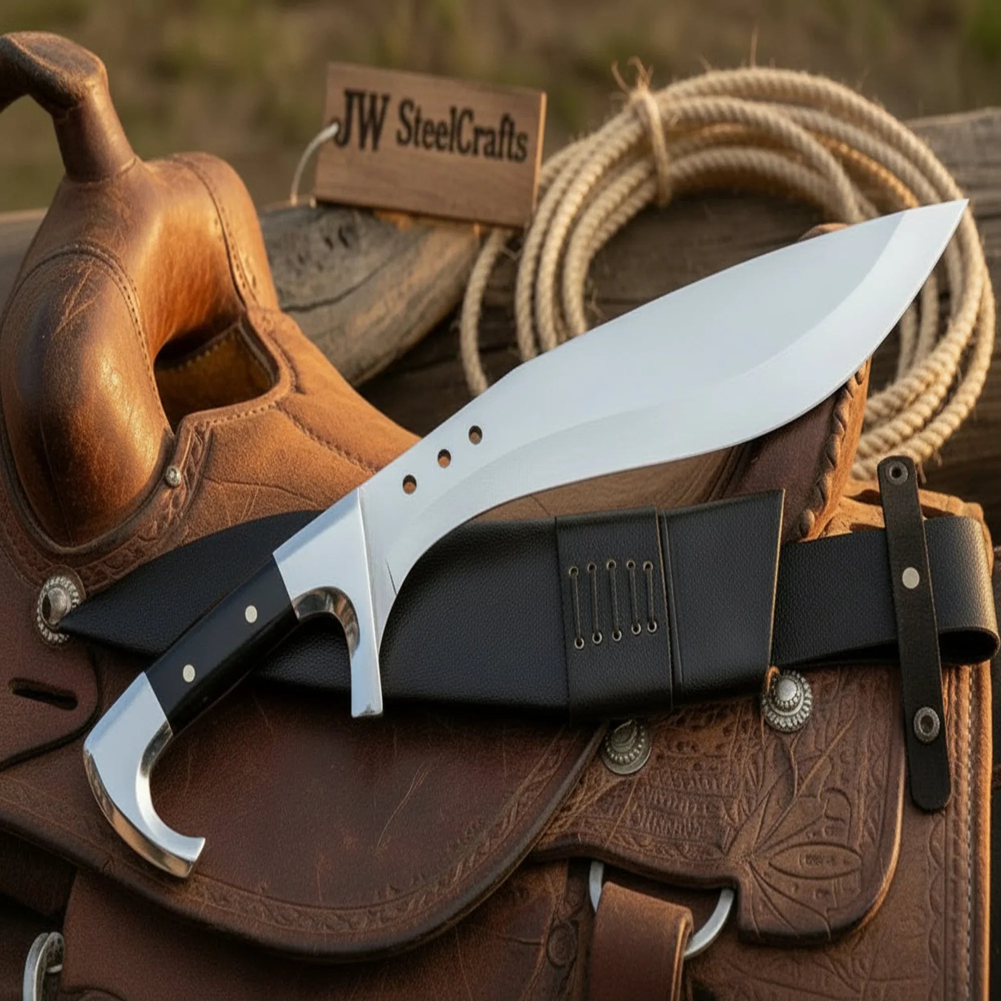 Kukri Jungle Machete with Black Resin Handle and Steel Pommel