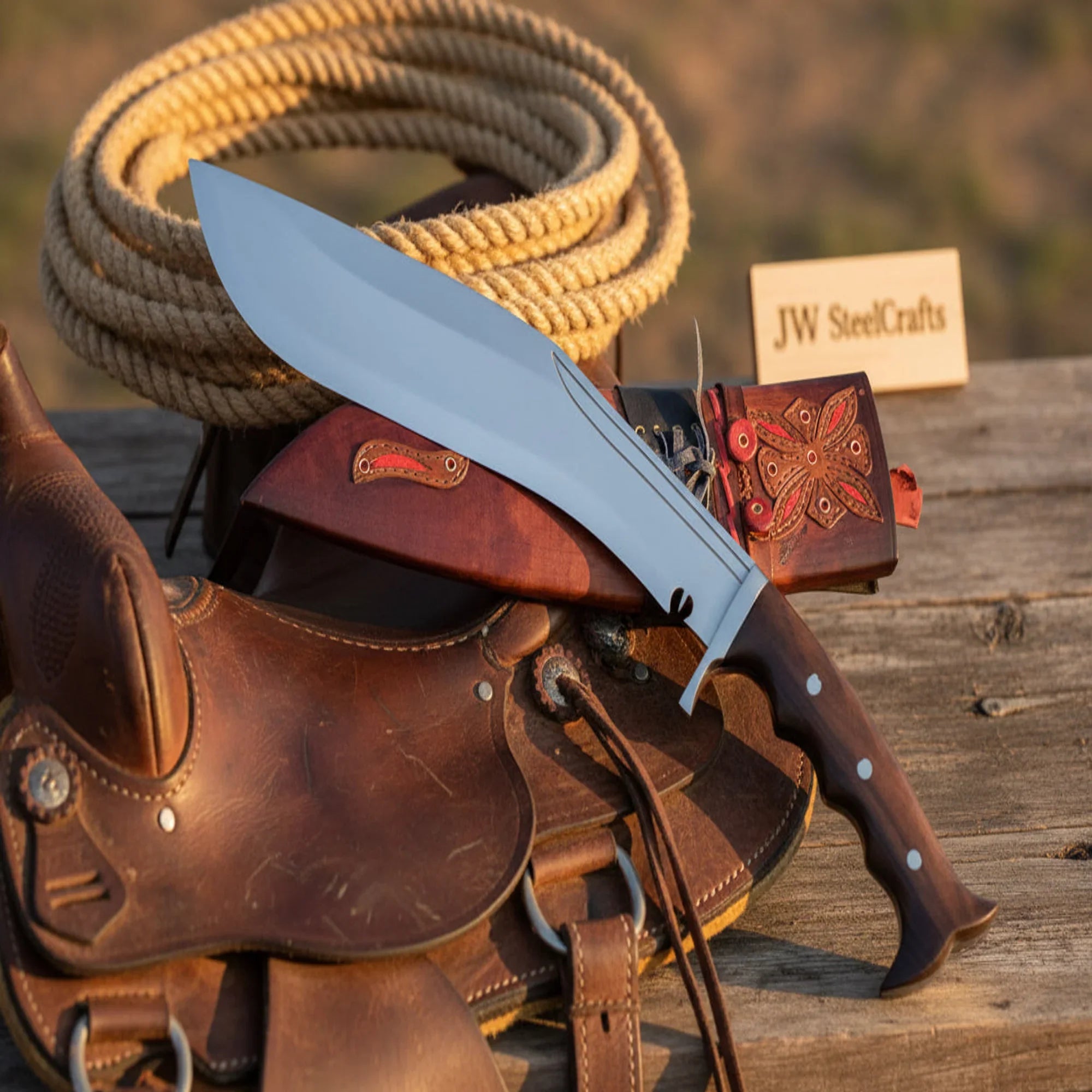 Rustic Rope Kukri 15" High Carbon Wood Handle Full Tang Gurkha Bushcraft Survival Chopper