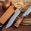 Damascus Tracker-Kukri Hybrid Knife with Colored Bone Handle