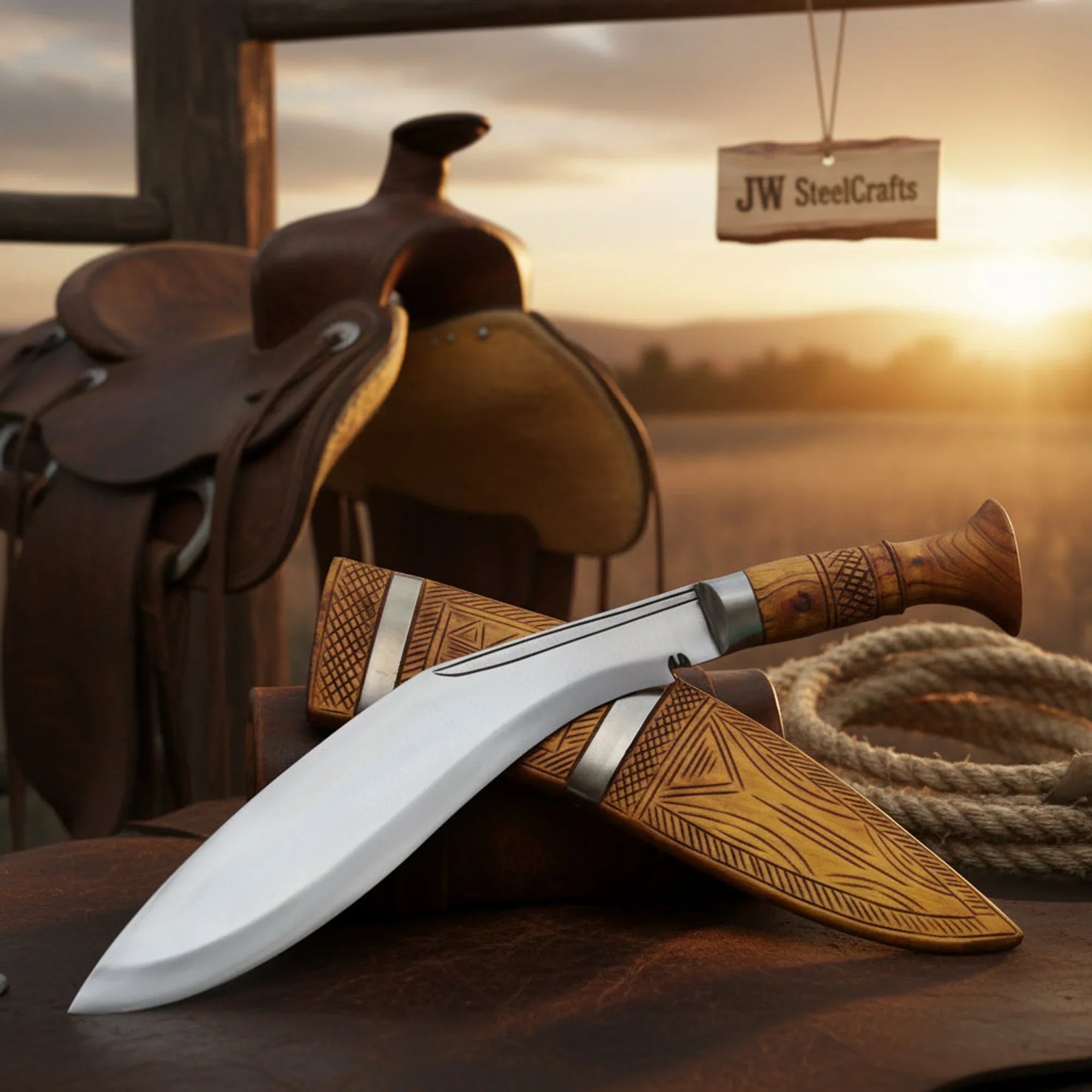 Authentic Hand-Forged Nepalese Khukuri knife 15" with Rosewood Handle