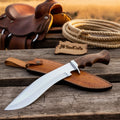 Walnut Handle Bowie Knife with Hand-Forged Carbon Steel Blade for Hunting & Outdoor Use
