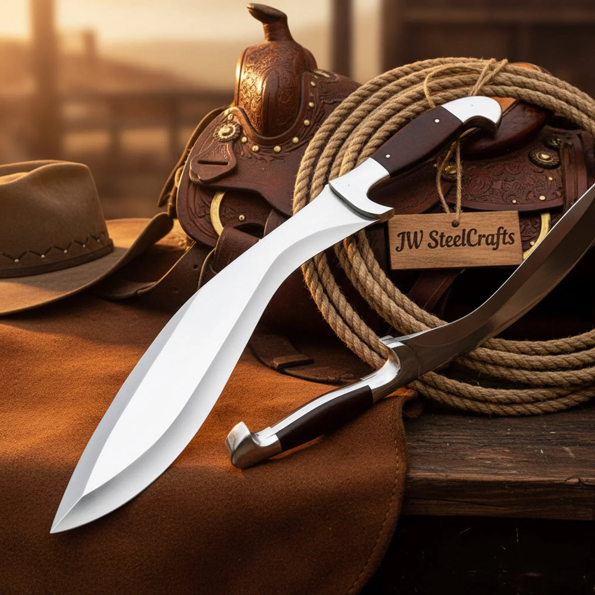 Silverback Ranch Kukri Knife 17" Rosewood Handle Steel Bolster Bushcraft Survival Camping Sheath