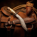 Handmade Damascus Rawhide Kukri Knife 10" Blade with Bone Handle