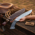 Damascus Rugged Kukri Machete Black Micarta Handle Full Tang Survival Machete 15"