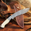 Whitehorn Damascus Kukri Knife 9" Camel Bone Handle with Matching Damascus Bolster