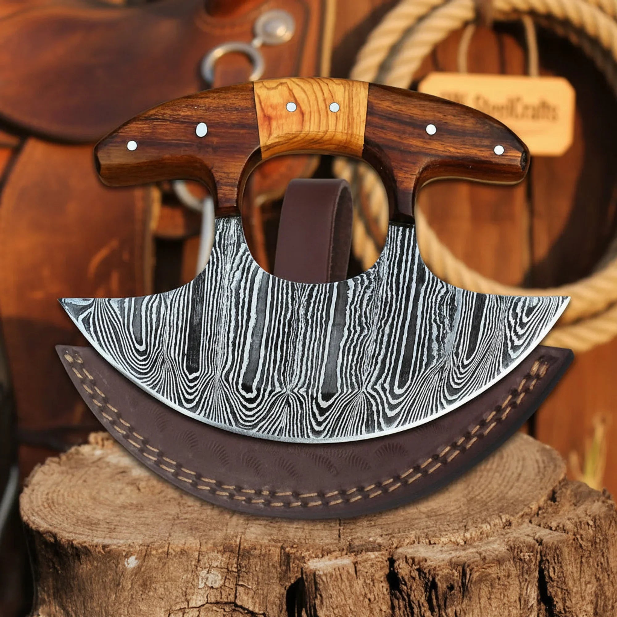 Shard Blade Ulu Rocker – Tundra Edge 6” Hand-Forged Damascus Chopper