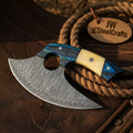 Damascus Alaskan Bearded Axe Damascus Blade Camel Bone Blue Pakka Wood Handle Pizza Cutter