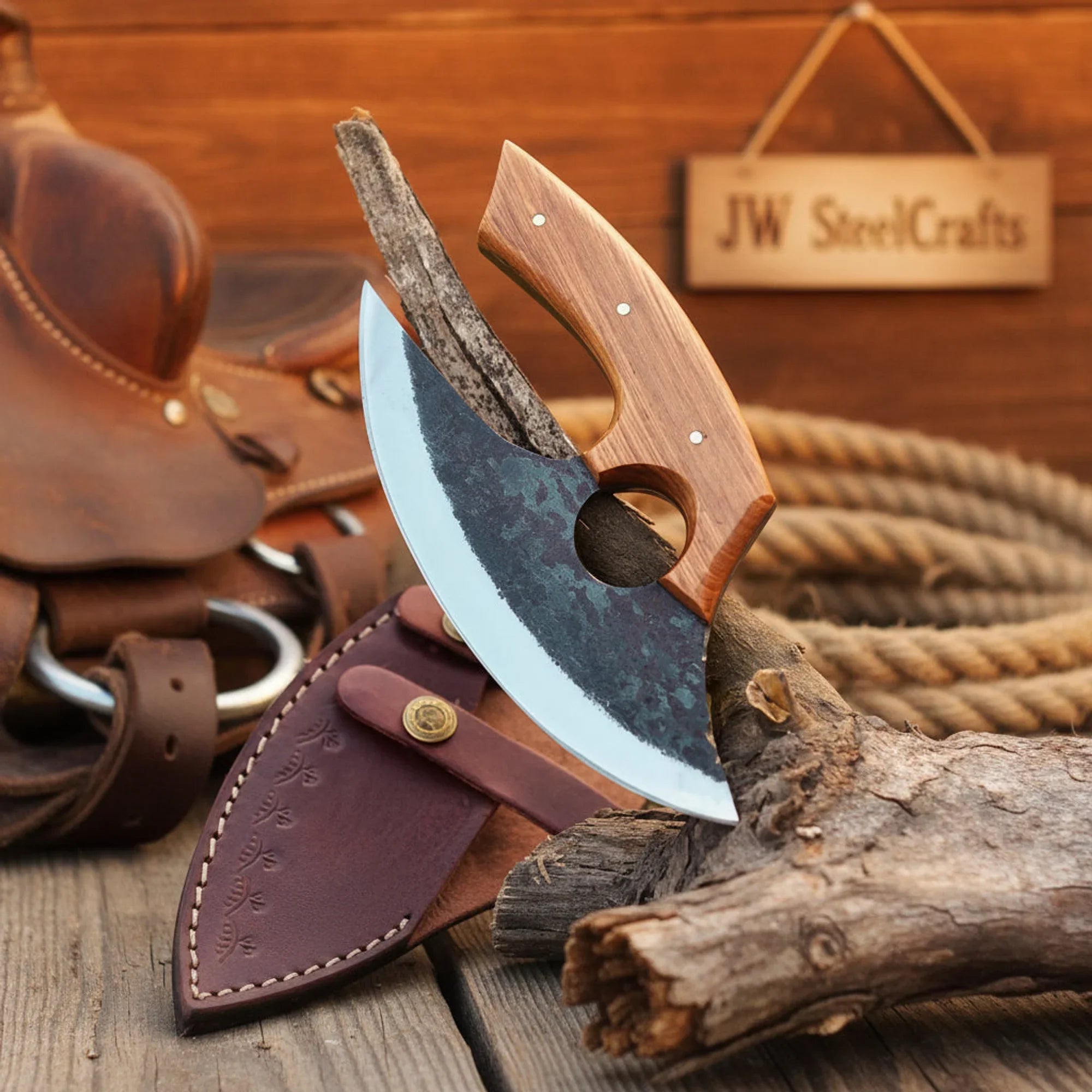 Handmade Bushcraft Hatchet 5" Natural Wood Handle Forged Camping Axe