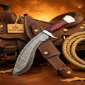 Fire Pattern Damascus Kukri Knife with Red Pakka Wood Handle