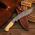 Handmade Damascus Steel Cleaver Knife, Camel Bone Handle, 9" Blade