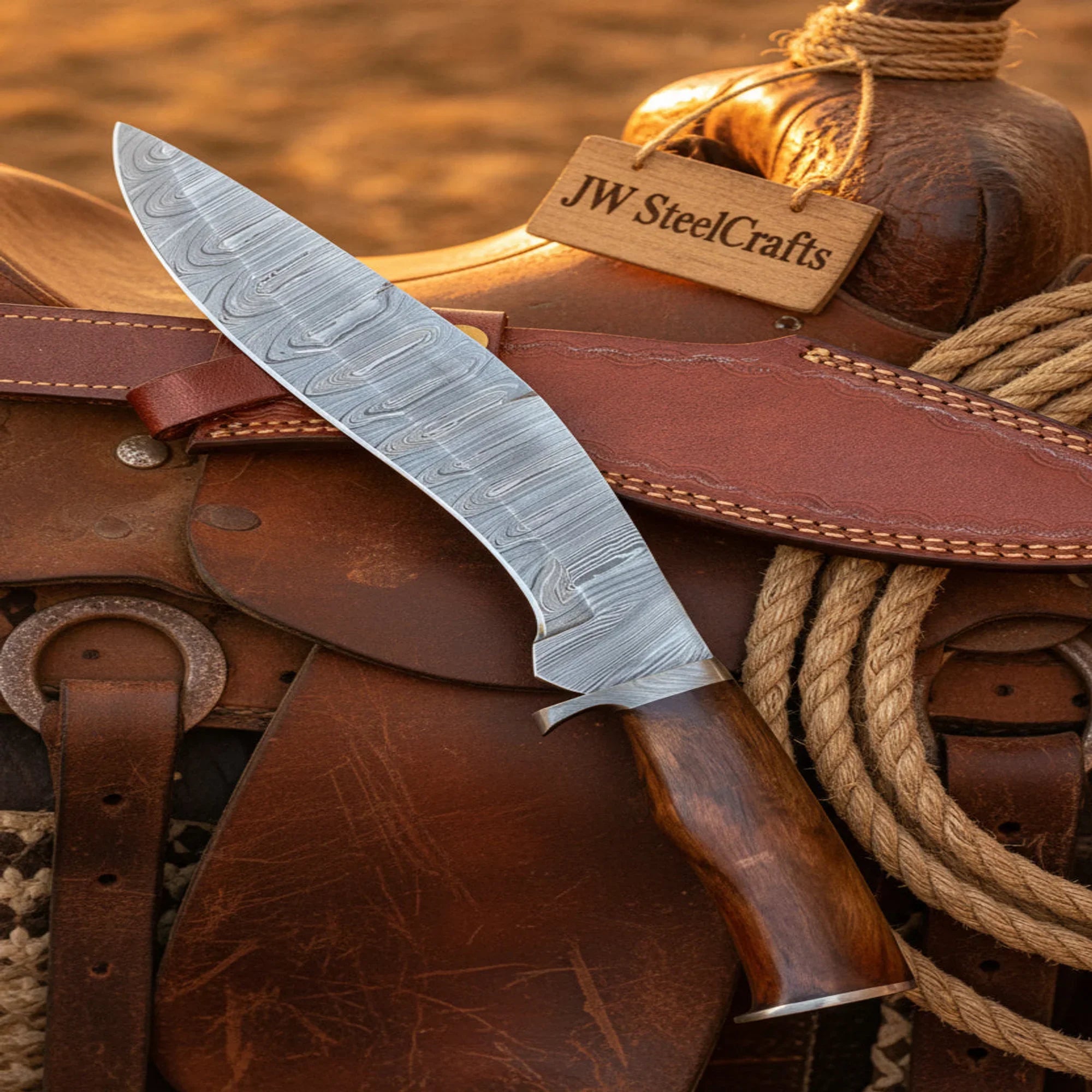 Handmade Damascus Steel Kukri Knife 9" Blade Tali Wood Handle Full Tang