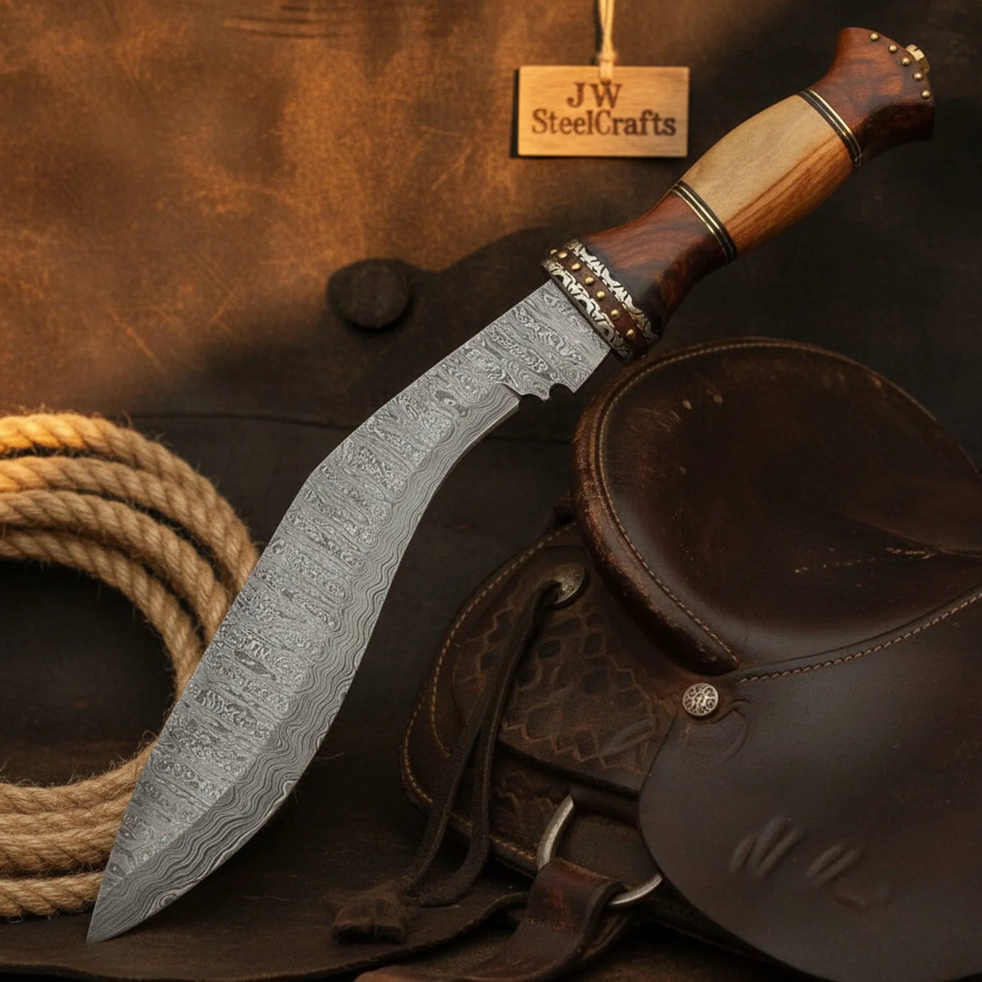 Layered-Steel Rosewood Kukri with Olive Wood Handle