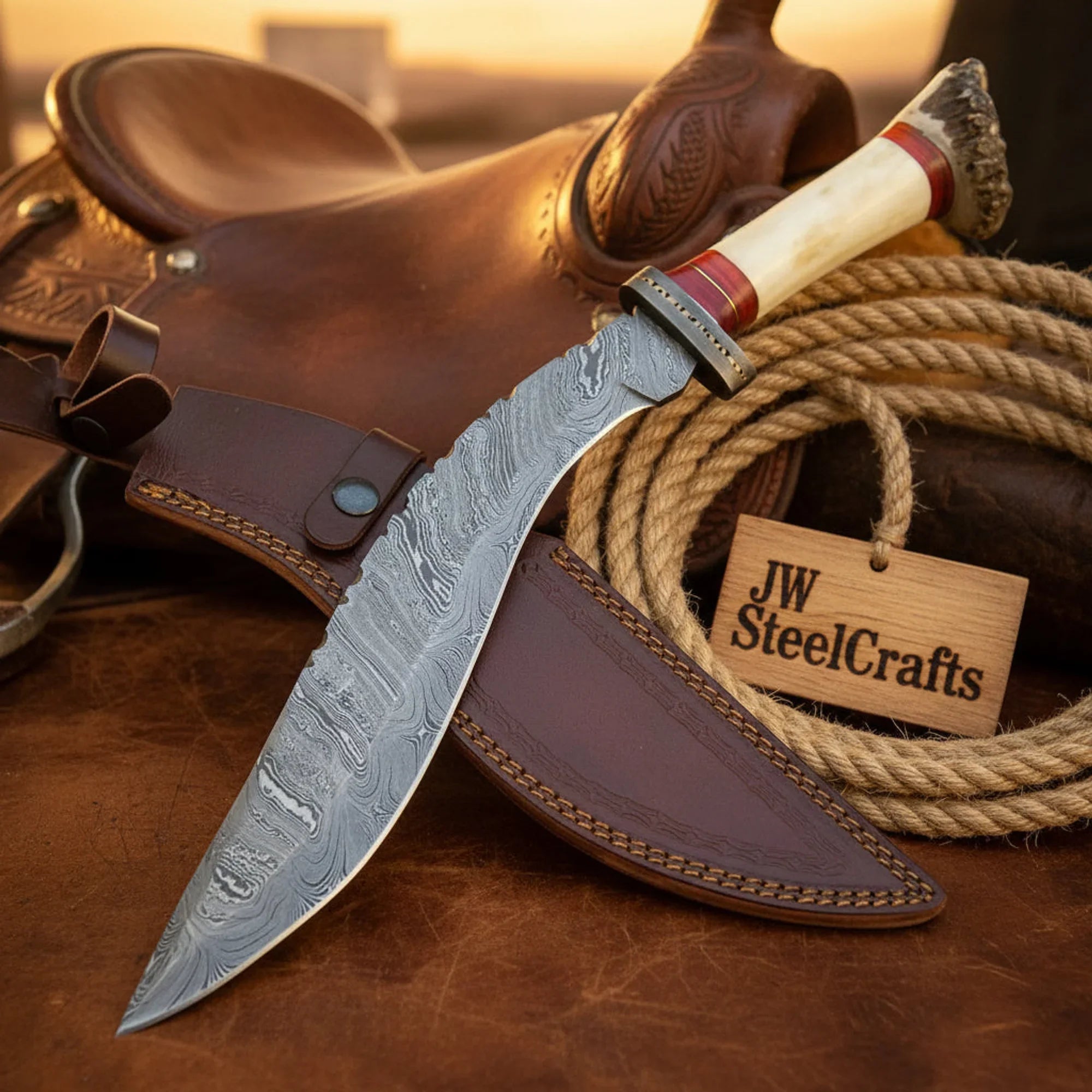 Crown Stag Gurkha Khukri Knife with Damascus Blade