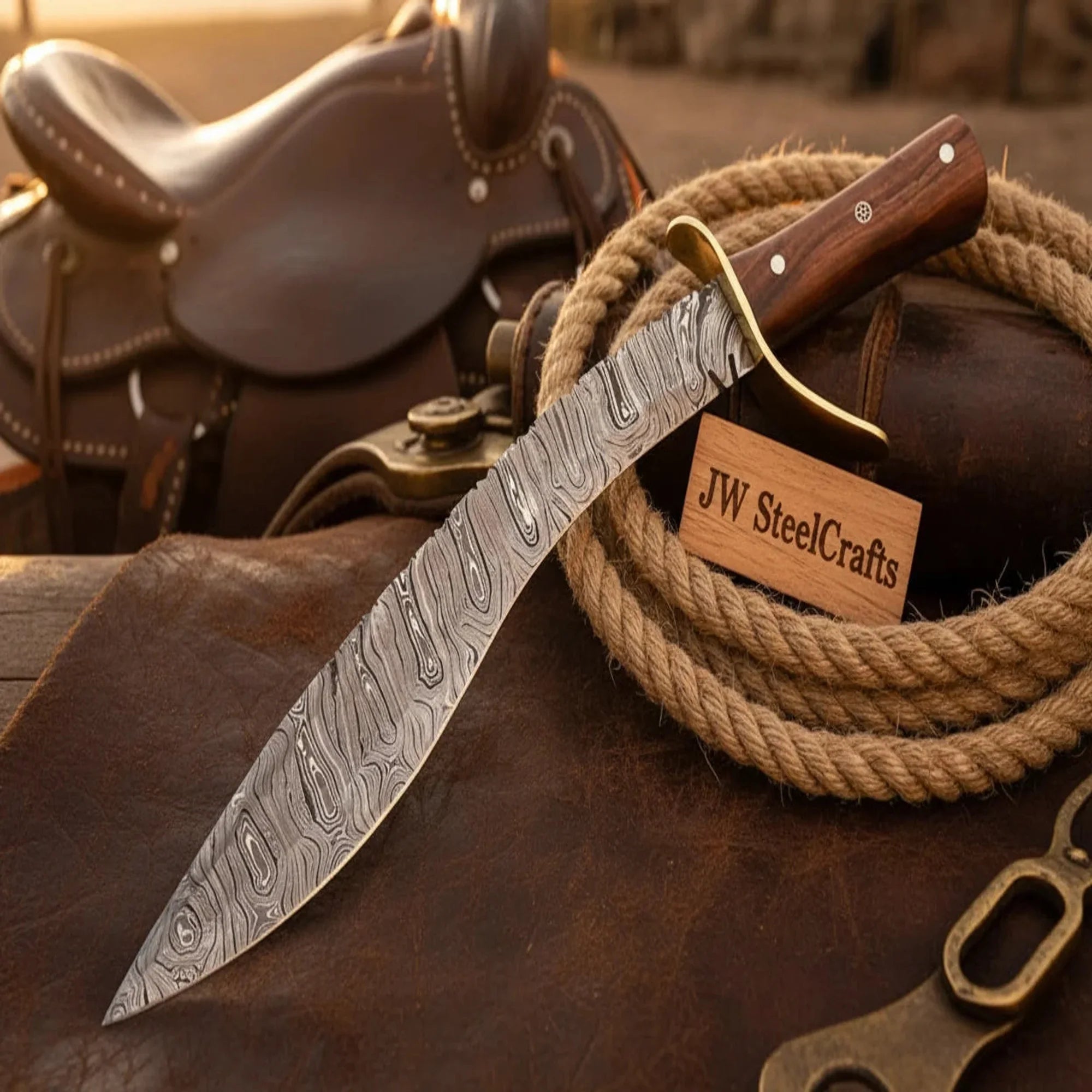 Curved Kukri Bowie Knife with Rosewood Handle and Brass Crossguard