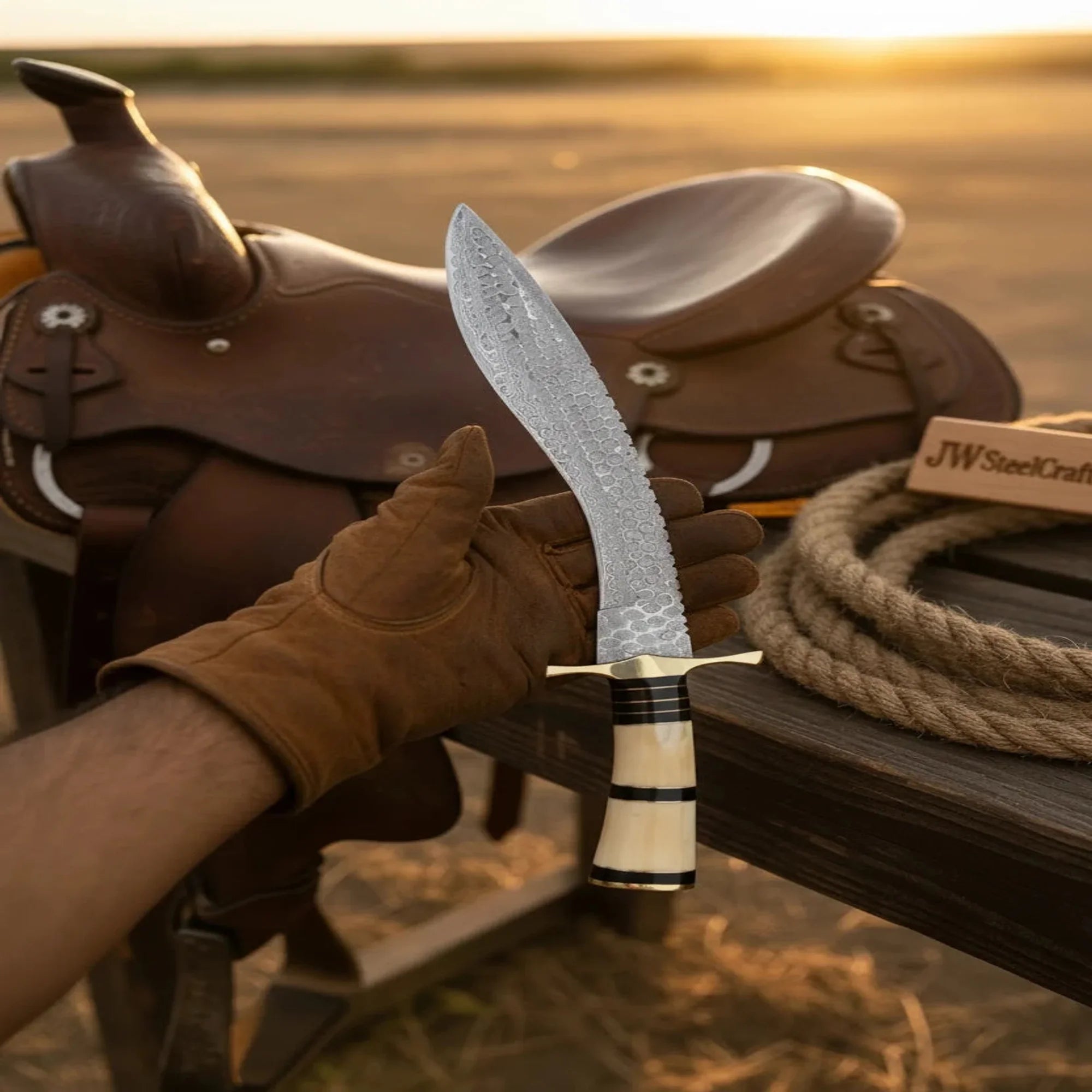 Epoxy Resin Damascus Kukri with White Handle