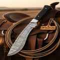 Handmade Damascus Steel Kukri Knife 8" with Black Micarta Handle & Brass Bolster