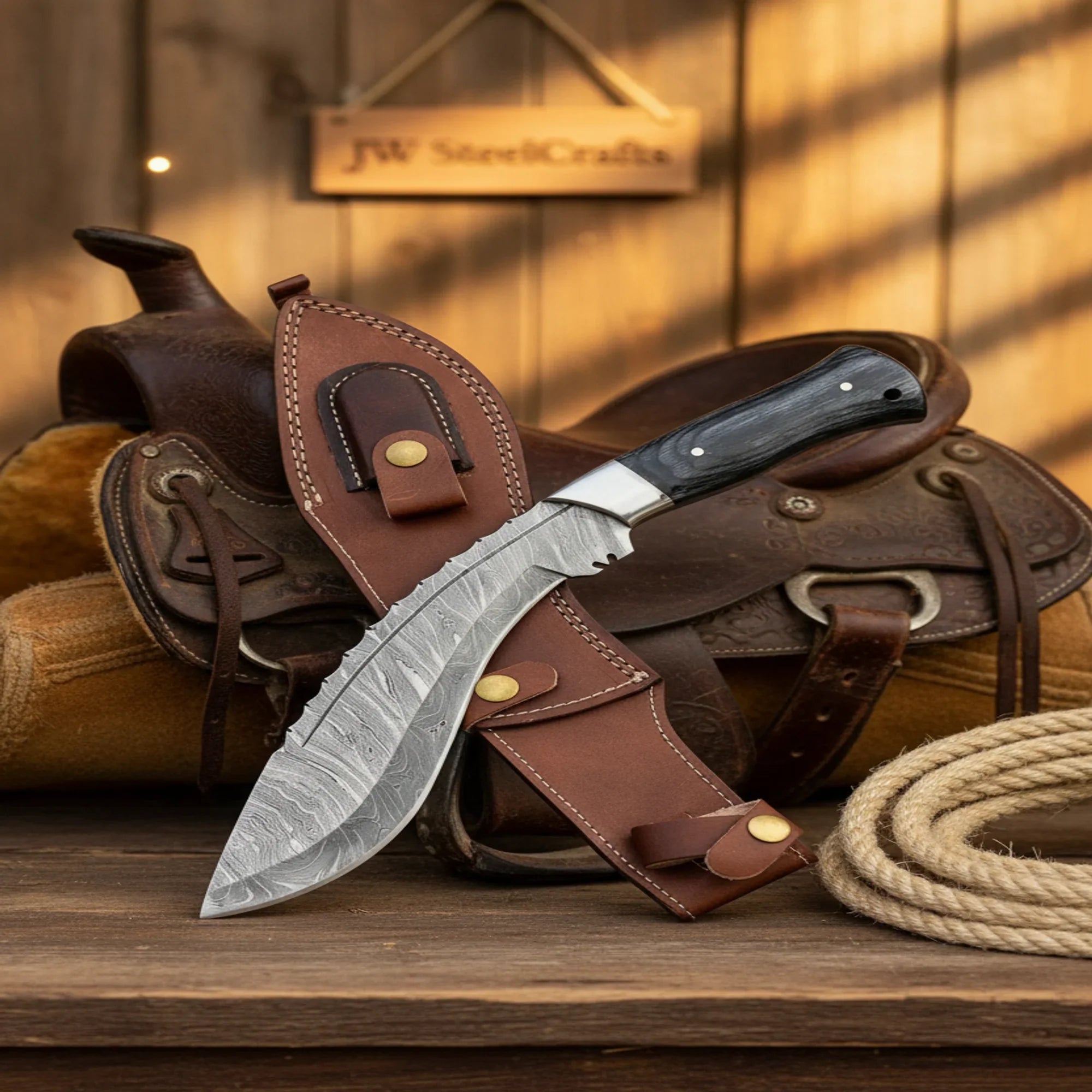 Forward-Weighted Kukri with Pakka Wood Handle and Steel Bolster