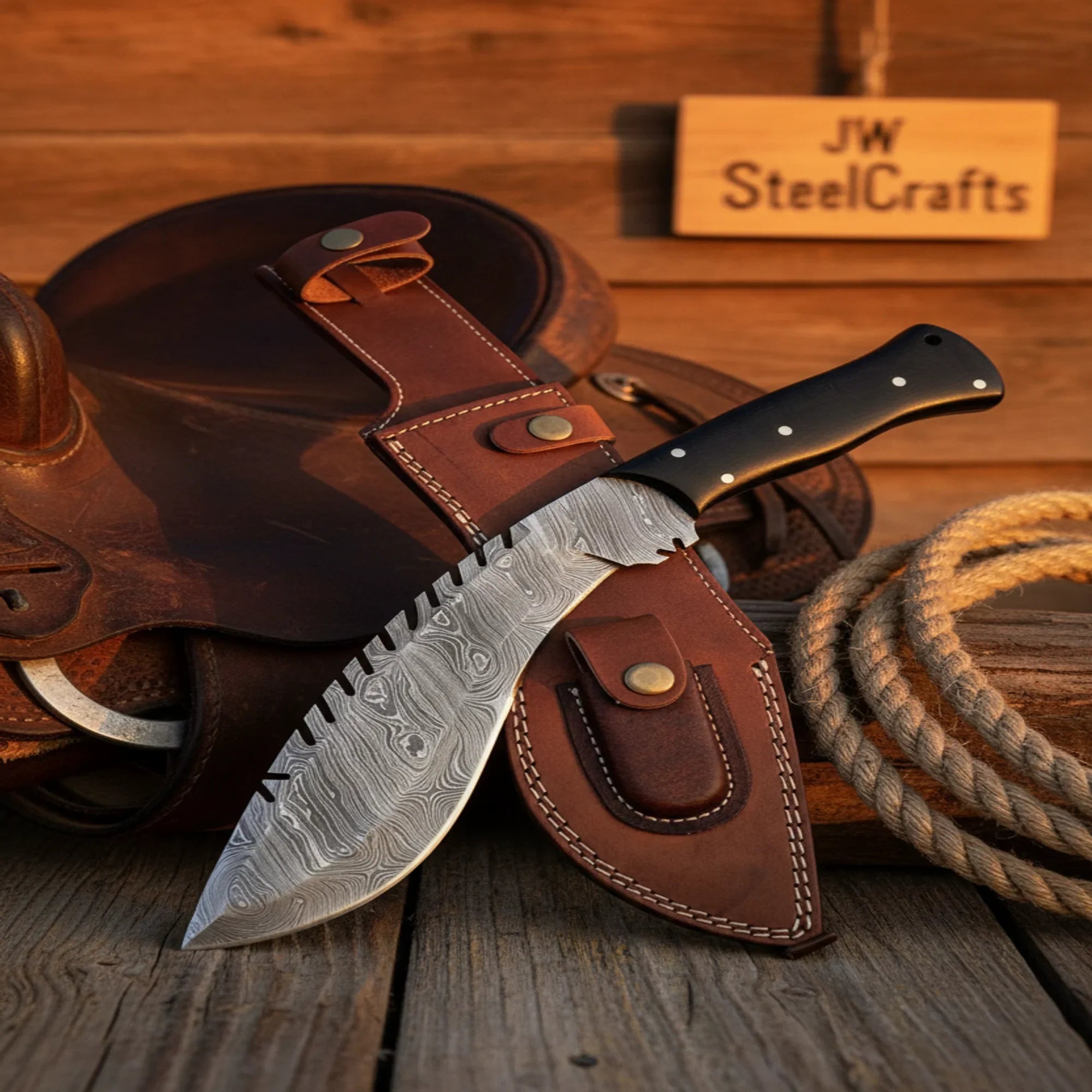 SharkBack Kukri Knife with Damascus Blade