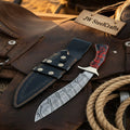 Red Swirl Resin Damascus Kukri Knife – Recurve Blade  Black and Red Resin Handle