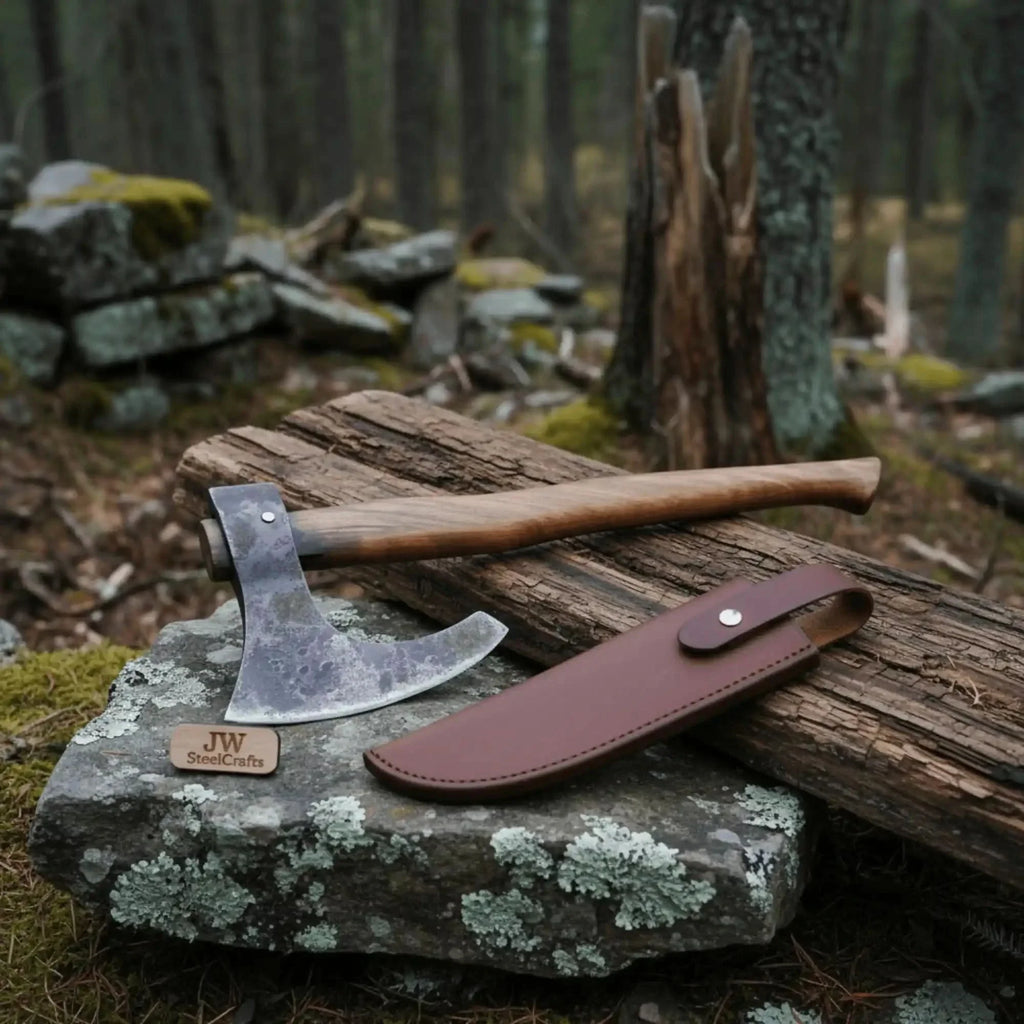 Real Forged Viking Combat Tomahawk bearded axe hatchet With Rose Wood Handle