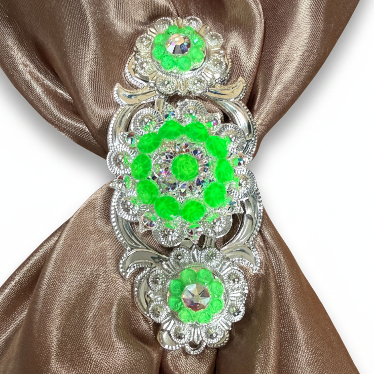 Bright Silver Neon Green - AB Crystal Conchos | Sizes 1"- 3" | Buckles | Saddle Set | Leather Rosettes | Slide — view 12