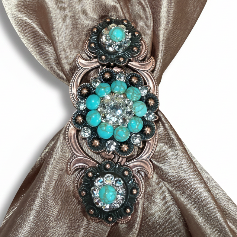 Copper Turquoise - Clear Crystal Conchos | Sizes 1"- 3" | Buckles | Saddle Set | Leather Rosettes | Slide — view 15