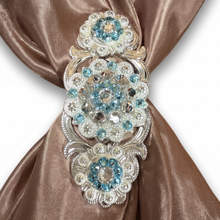 Bright Silver Aqua - Clear Crystal Conchos | Sizes 1"- 3" | Buckles | Saddle Set | Leather Rosettes | Slide — view 12