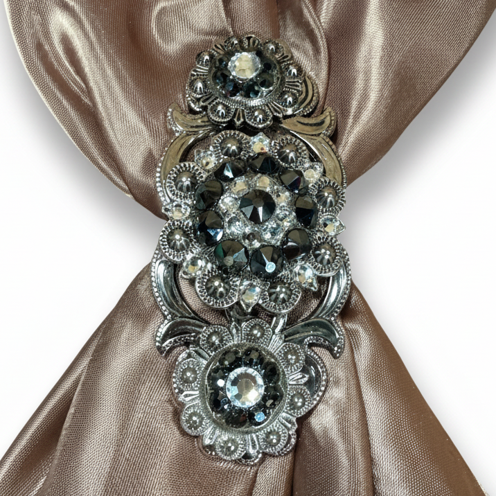 Antique Silver Jet - Clear Crystal Conchos | Sizes 1"- 3" | Buckles | Saddle Set | Leather Rosettes | Slide — view 15