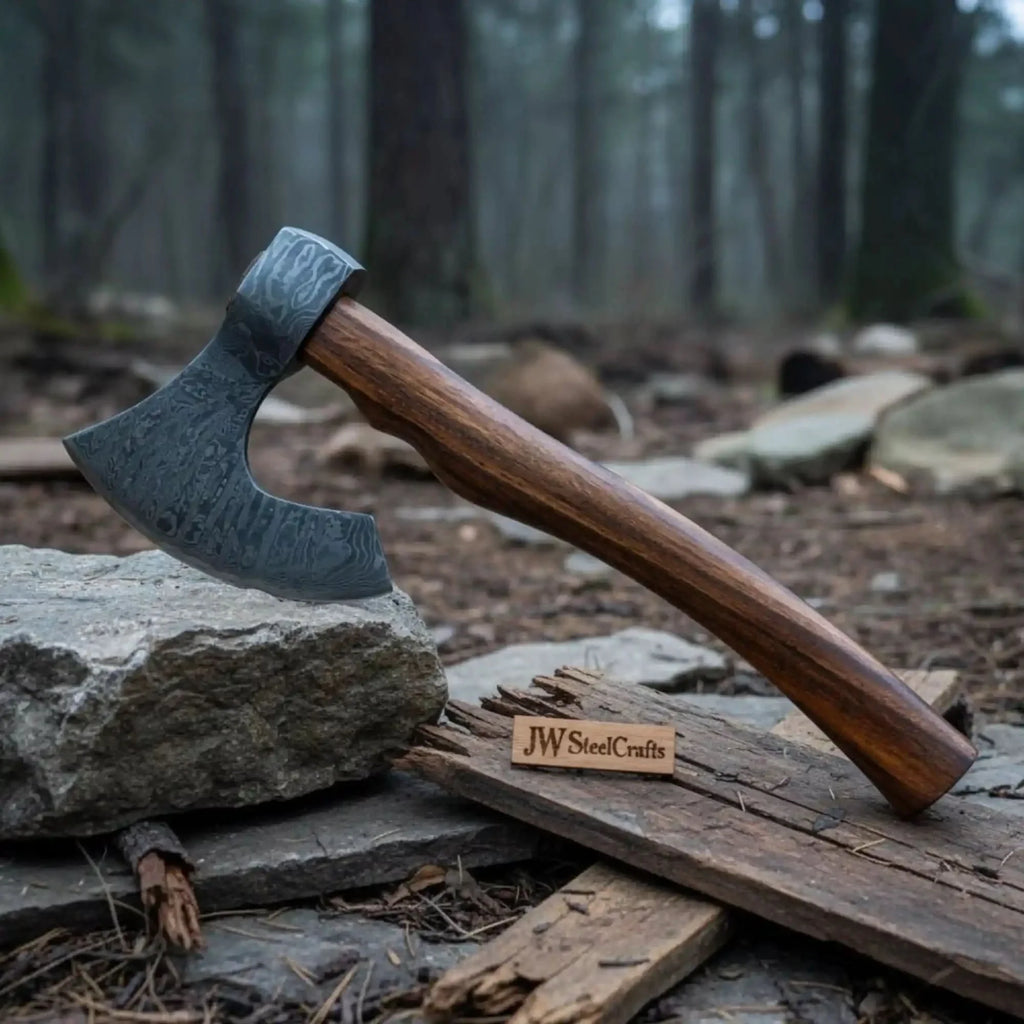 Viking Damascus Bearded Axe with 19 Inch Rosewood Handle
